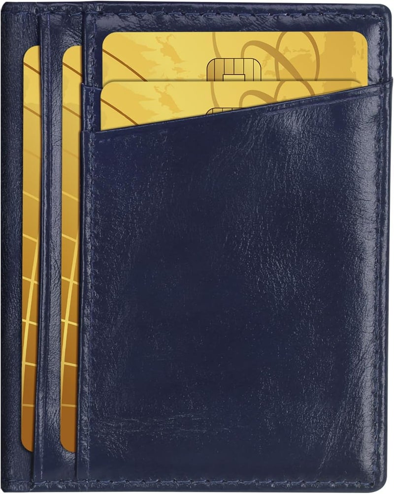 Unaone Slim Minimalist Wallet - Premium Leather RFID Blocking Front Pocket Wallets with 8 Card Slots and 2 ID Window, Dark Blue - Image 1